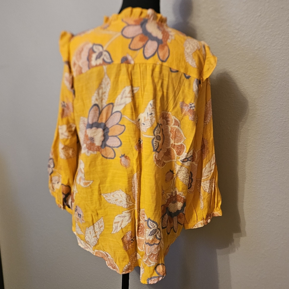 LC Lauren Conrad Womens Large Floral Yellow Blouse - Picture 4 of 5